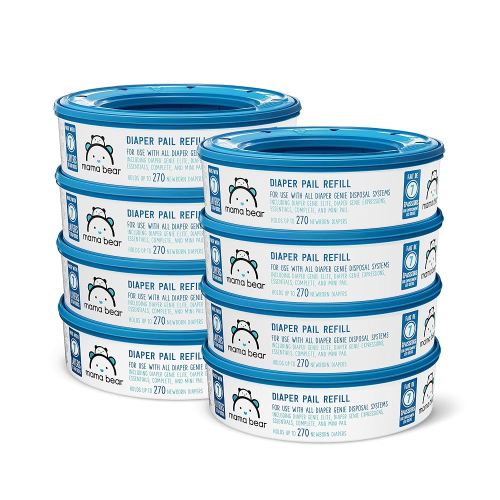Amazon Brand - Mama Bear Diaper Pail Refills for Genie Pails, Unscented, 2160 Count (8 Packs of 270)