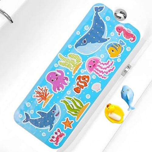 Baby Bath Mat for Tub Non Slip Kids Bathtub Mat Extra Long 40X16 Inch Toddler Bath Tub Shower Mat Anti Slip with Suction Cups & Drain Holes, Machine Washable (Whale Shark)