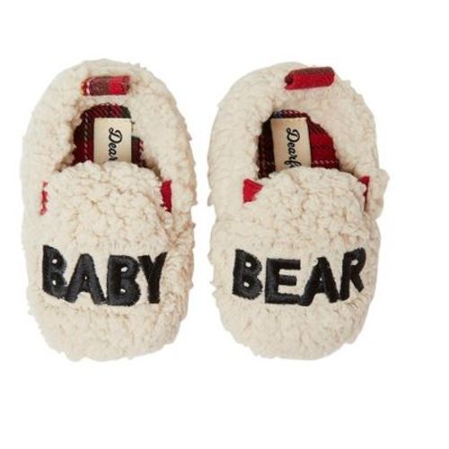 Dearfoams Kid's Baby Bear Faux Shearling Closed Back Slipper - Red Plaid Size 3-6