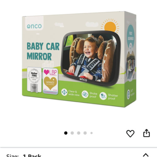 Onco Baby Car Mirror Rear Facing - Double Award-Winning Convex Car Mirror for Baby, 100% Shatterproof & Shakeproof with 360° Rotation, Newborn Essentials (9.6 x 6.9 in)