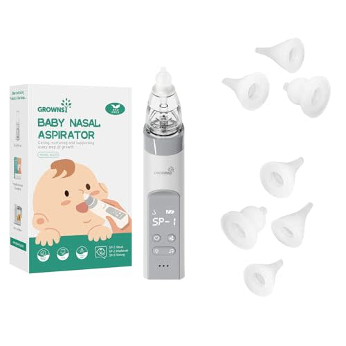 Baby Nasal Aspirator Grey with 7 Food-grade Silicone Replacement Nozzles, Nose Sucker for Baby, Automatic Nose Sucker for Infants, Rechargeable, with Music & Light Soothing Function
