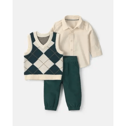 Baby Boy 3-Piece Argyle Layering Set - Green/Cream | Carter's