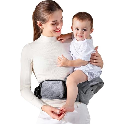 Baby Hip Carrier, GROWNSY Ergonomic Hip Seat Baby Carrier with Multiple Pockets, Adjustable Extended Waistband for Newborns & Toddlers up to 50 lbs, Light Grey