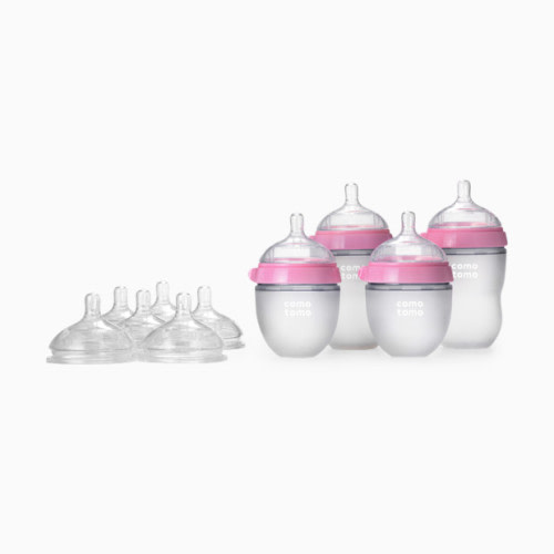 Silicone Baby Bottle Bundle Starter Gift Set - Pink