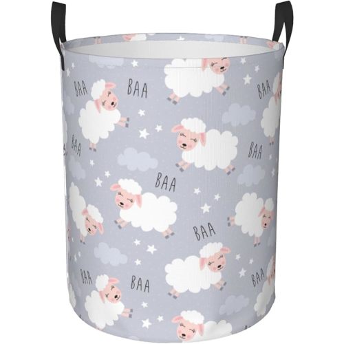 Cute Baa Sheep Clouds Collapsible Laundry Basket with Handle Waterproof Fabric Hamper Laundry Storage Baskets Organizer Large Bins for Dirty Clothes,toys,Bathroom
