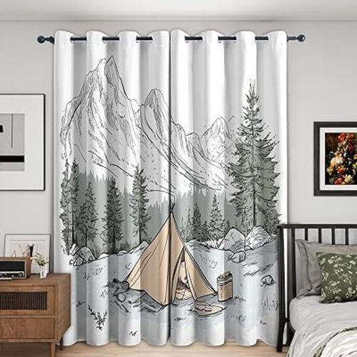 Camping Window Curtains - Mountain Forest Blackout Curtains for Bedroom Living Room, Natural Window Curtain, Camping Home Decor Curtain, Drapes 72 Inch Length 2 Panels Set