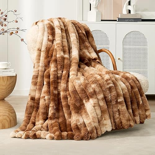 Cozy Bliss Faux Fur Throw Blanket 50 * 60 Inches Tie-dye Brown