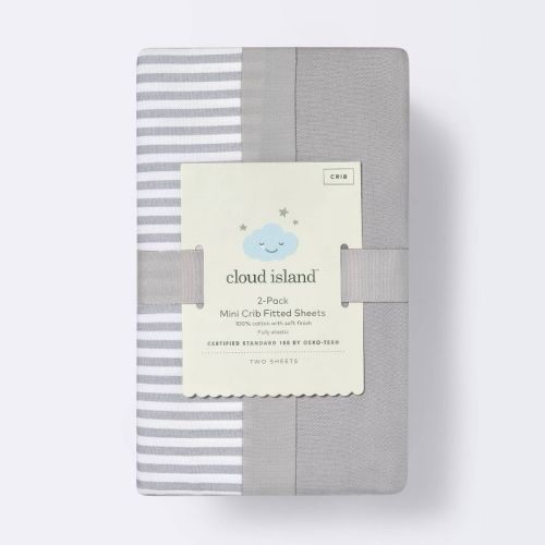 Fitted Mini Crib Sheet - Cloud Island™ - Stripe/Gray - 2pk