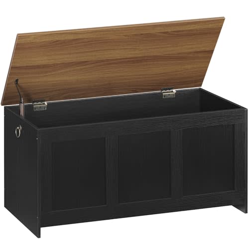 HOOBRO Storage Bench, 39.3" Retro Wooden Storage Chest, Wooden Storage Trunk, Toy Chest with Lift Top, Multifunctional Entryway Organizer, for Entryway, Living Room, Black and Walnut BH141CW01