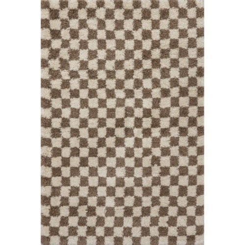 Adelaide Mid-Century Checkered Shag Area Rug Beige Doormat 3 ft. x 5 ft. Accent Rug
