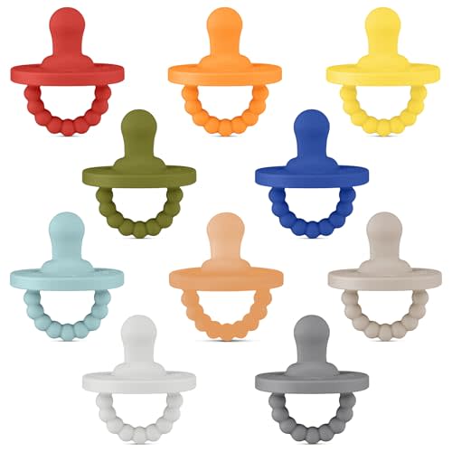 Ryan & Rose Cutie PAT Pacifier Teether 10 Pack Assorted Colors (Canyon (Boy), Flat)