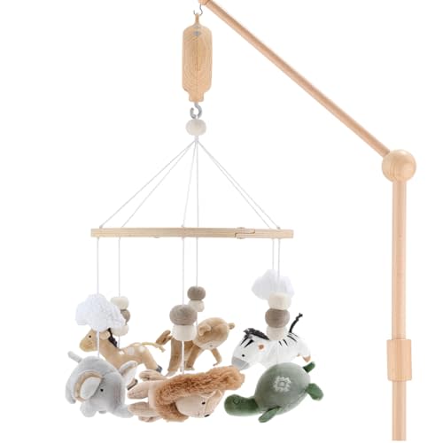 The Peanutshell Crib Mobile for Boys or Girls - Wooden Musical Baby Crib Mobile with 12 Lullabies, Jungle Animal, Baby Mobile Crib Safari Serenity Nursery Decor