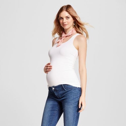 Maternity Tank Top - Isabel Maternity By Ingrid & Isabel™ White S: Cotton Modal Blend, Slim Fit, Scoopneck, Pullover Style