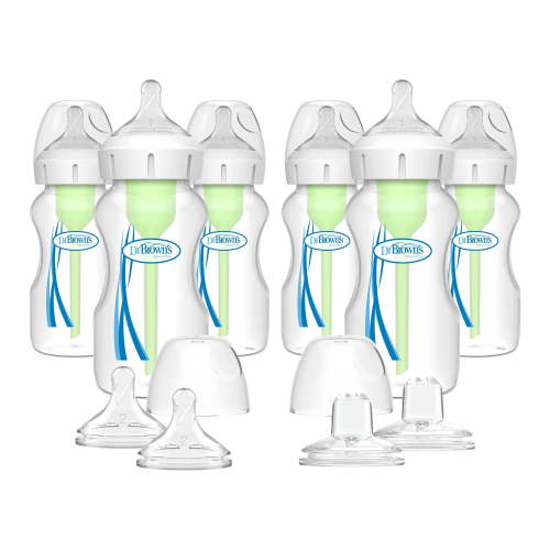Dr. Brown's Natural Flow Anti-Colic Options+ Wide-Neck Baby Bottle, 9oz, Plus Spouts, 0m+, 6 Pack