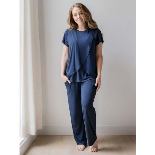 Tulip Hem Short Sleeve Maternity & Nursing Pajama Set | Navy – Kindred Bravely