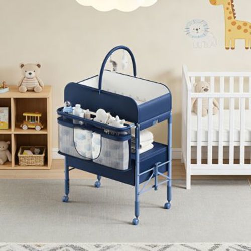 Folding Baby Changing Table Portable with Waterproof Pad,Adjustable Height Station with Storage Drawers, Mobile Nursery Organizer for Newborn&Infant