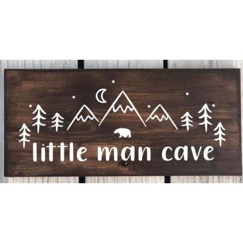 Little Man Cave nursery wood Sign
, 
              7”x14” inches
          , 
              Walnut stain