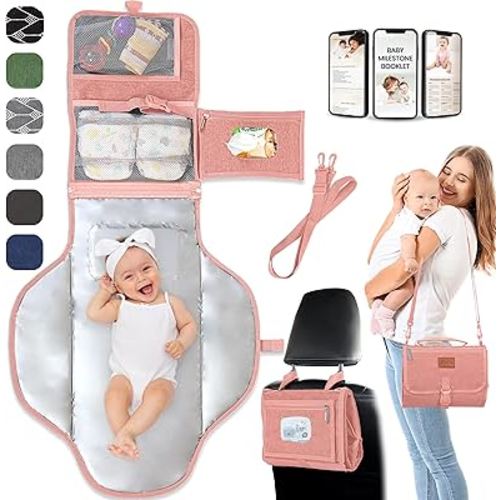 Portable Changing Pad for Baby – Soft, Comfortable Portable Diaper Changing Pad with Wipes Pockets, Waterproof and Easy to Clean – Baby Shower Gifts Newborn Essentials Must Haves Baby Registry Search