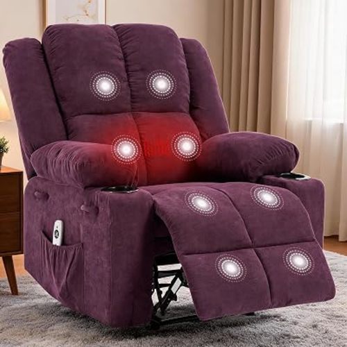 Heat & Massage Manual Recliner Chair for Adults Purple