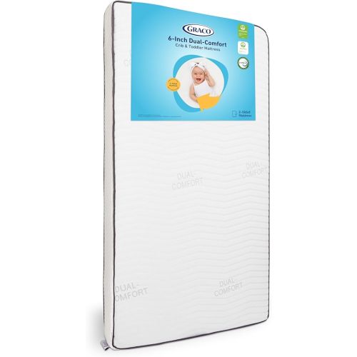 Graco 6-Inch Dual-Comfort Crib & Toddler Mattress - GREENGUARD Gold, CertiPUR-US Certified Foam, 2-Sided Mattress Fits Crib & Toddler Bed, Waterproof Sleep Surface