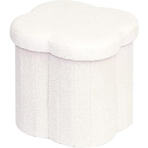 B FSOBEIIALEO Storage Ottoman Cube, Flowers Shaped Ottomans with Storage Foot Stool Footrest, Boucle Ottoman Seat for Dorm Room, Faux Teddy Fur, Cream White 15"x15"x15"