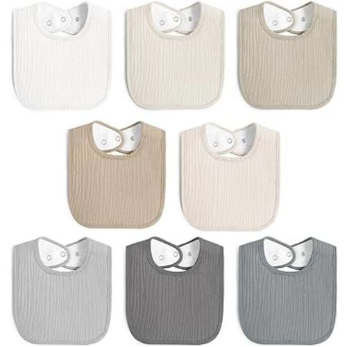 8 Pack Muslin 100% Cotton Baby Bibs for Unisex, Soft and Absorbent Gender Neutral Set for Feeding and Drooling