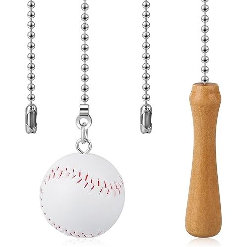 Baseball Ceiling Fan Pull Chain Ornaments Baseball Fan Chain 12 Inches Decorative Fan Pulls Extender Chains with Baseball Pendant for Ceiling Light Fan Lamp Chain