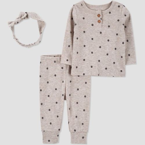 Carter's Just One You®️ Baby Girls' 3pc Top & Bottom Set with Headband - Tan