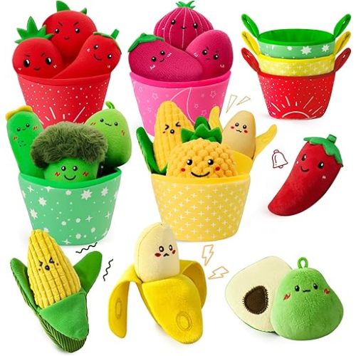 Montessori Baby Sensory Toys – 16 PCS Plush Fruit & Veggie Color Sorting Play Food with Crinkle & Rattle, Baby Toys 6-12 Months, Learning Toys for 1 Year Old Boys Girls Gifts