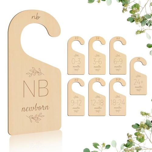 Wooden Baby Closet Dividers - 8 Pcs Double-Sided Design for Newborn Nursery Room Wardrobe Storage by Months Size - Olive 2