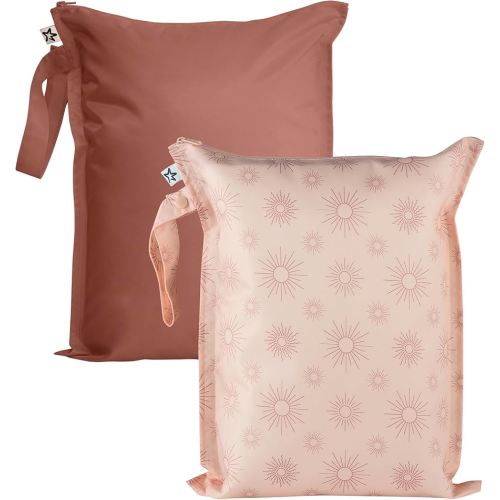 Tiny Twinkle Mess Proof Wet Bags | 2-Pack Reusable Waterproof Wet Bags for Swimsuits | Baby Clothes | Travel & Diaper Bag (Shine)