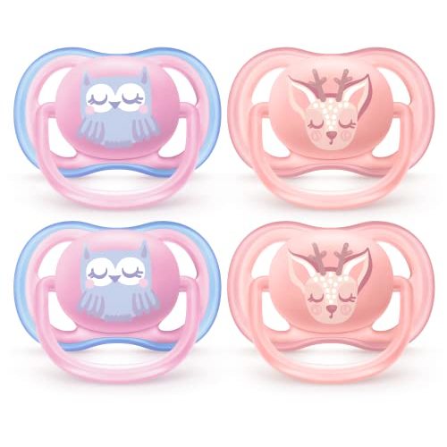Philips Avent Ultra Air Pacifier, 0-6 Months, Owl/Deer, 4 Pack, SCF085/08