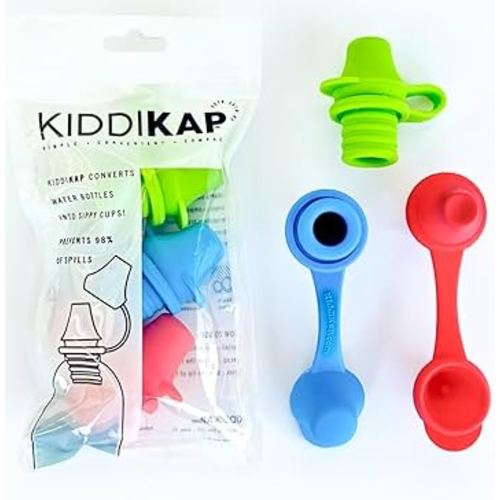 KiddiKap- No Spill Silicone Bottle Top Spout 3 Pack Bundle (Red, Blue, Green) BPA Free