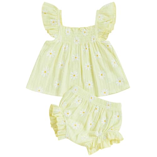 Mubineo Baby Girl Summer Clothes Cute Ruffle Tops Dress Shorts Outfits Set Infant Toddler Shrit Bloomers Princess Outfit