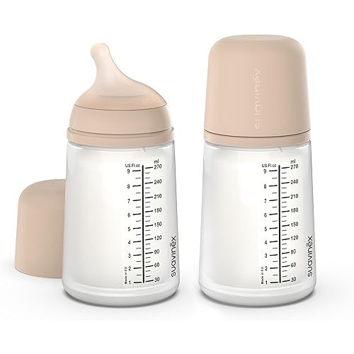 Suavinex Zero Zero Anti Colic Baby Bottle, No 1 Spanish Baby Bottle Brand, Minimizes Bottle Rejection & Nipple Confusion, Perfect for Breastfeeding Babies, Medium Flow, 2 Pk 9 oz, Light