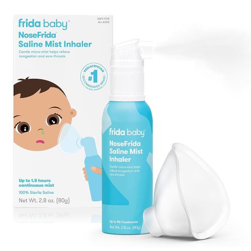 Frida Baby NoseFrida Saline Mist Nasal Inhaler, Decongestant Spray for Congestion & Allergy Relief for Babies + Kids, Nasal Saline Spray, Soothes Stuffy Nose & Sore Throat, Includes Mask, Made in USA