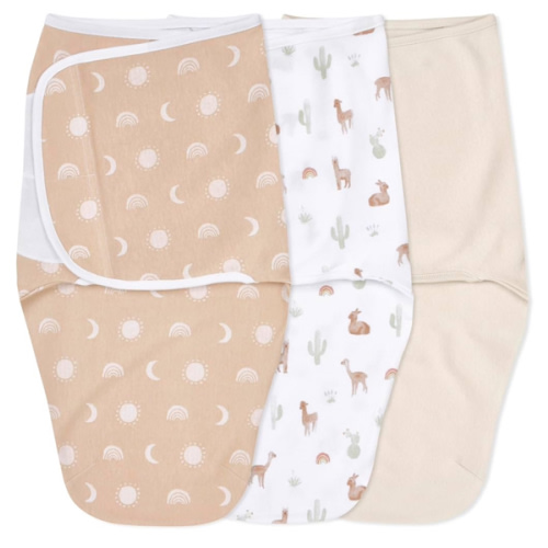 aden + anais Easy Swaddle Wrap, Newborn Wearable Swaddle Blanket, Adjustable Fasteners, 100% Cotton, 3 Pack, 0-3 Months, Desert Sun