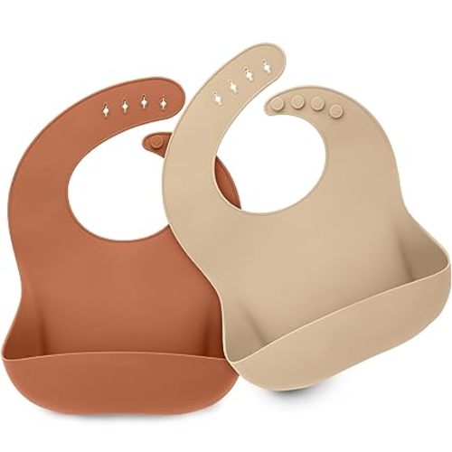 KeaBabies 2-Pack Silicone Bibs For Babies, Silicone Baby Bibs for Eating, Food-Grade Pure Silicone Bib, Toddler Bibs, Waterproof Bibs, Feeding Bibs, Silicon Bibs for Toddlers, Boys, Girls(Terracotta)