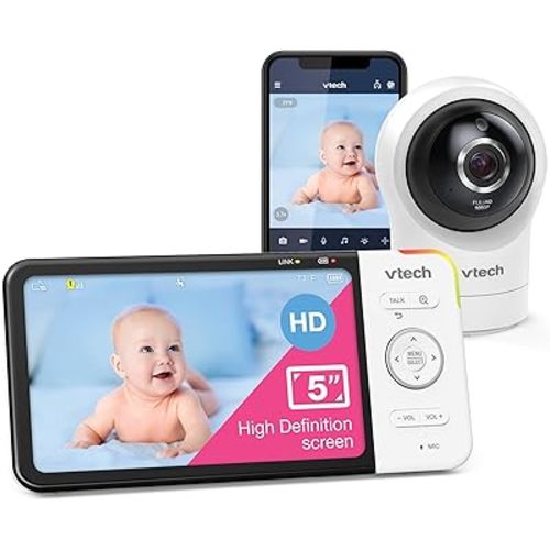 VTech RM5764HD 1080p Smart WiFi Remote Access Baby Monitor, 360° Pan & Tilt, 5" 720p HD Display, HD Night Vision, Soothing Sounds, 2-Way Talk, Temperature Sensor, Motion Detection, iOS & Android