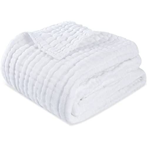 White Muslin Swaddle Blanket ,HardNok 6 Layer Gauze, Super Soft Swaddle Wrap Blanket /Bath Towel/Nursing Cover/Bed Blankets for Boys Girls as Shower Gift (1, White )…