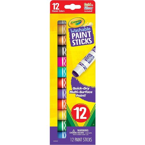 Crayola Quick Dry Paint Sticks (12ct), Washable Paint Set for Kids, Arts & Crafts Supplies, Multi-Surface, Assorted Colors, Kids Gifts