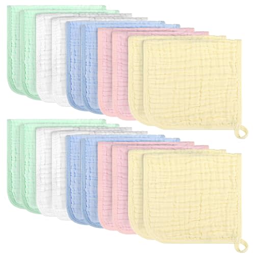 AIDEA Baby Washcloths and Baby Burp Cloths, Absorbent Cotton Muslin Baby Towels, Large Soft Breathable Newborn Essentials for Boys and Girls, Newborn Essentials, Multicolor-20 Pack, 20"x10",