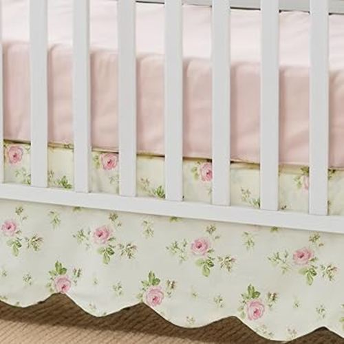 Brandream Scallop Edge Cotton Crib Skirt, Baby Boy Girl Gender Neutral Crib Skirt Toddler Bedskirt Farmhouse Chic Nursery Crib Bed Skirt, Boho Bohemian Toile Floral