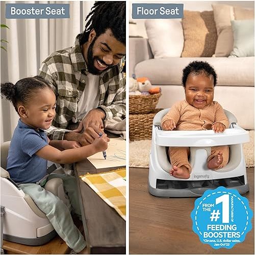 Ingenuity Baby Base 2-in-1 Booster Feeding and Floor Seat with Self-Storing Tray - Cashmere