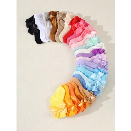 12 Pairs Baby Solid Color Mesh Breathable Bow Short Socks, Spring/Summer