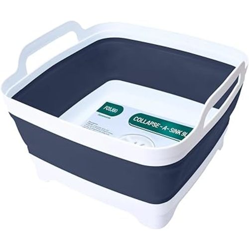 2.4 Gal(9L) Collapsible Dish Basin with Drain Plug,Space Saving Multiuse Foldable Sink Tub,Dishpan,Kitchen Sink for Camping,Plastic Tub,Vegetable Washing,RV