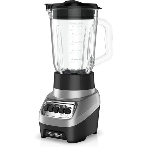 BLACK+DECKER PowerCrush Countertop Blender, 6-Cup Glass Jar, For Smoothies and More, Stainless Steel Blade, 4 Speed Settings to Puree, Crush Ice, Chop, Dice, and Pulse, Dishwasher Safe, 700W Motor