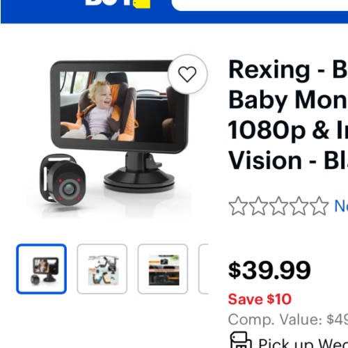 Rexing - BC500 In-Car Baby Monitor – HD 1080p & Infrared Night Vision - Black