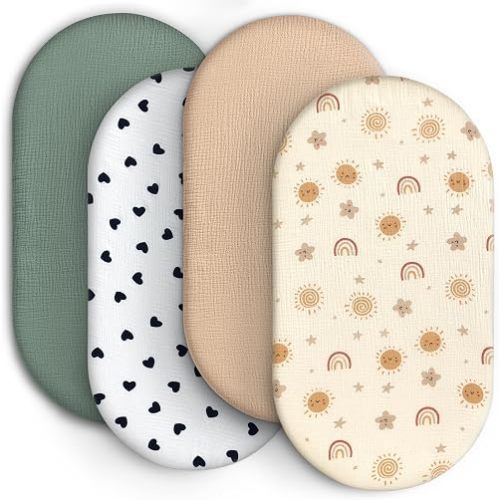 100% Muslin Cotton Baby Bassinet Sheets for Baby Boy Girls,4-Pack Fitted Bassinet Sheets Set Compatible with Halo Bassinest Swivel Sleeper,Baby Delight,Angelbliss,32"X16" (Sun Series)