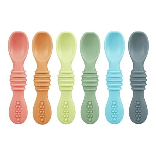 PandaEar 6 Pack Silicone Baby Spoons - Self Feeding Utensils 6-12 Months - Infant Spoons First Stage - Baby Feeding Essentials